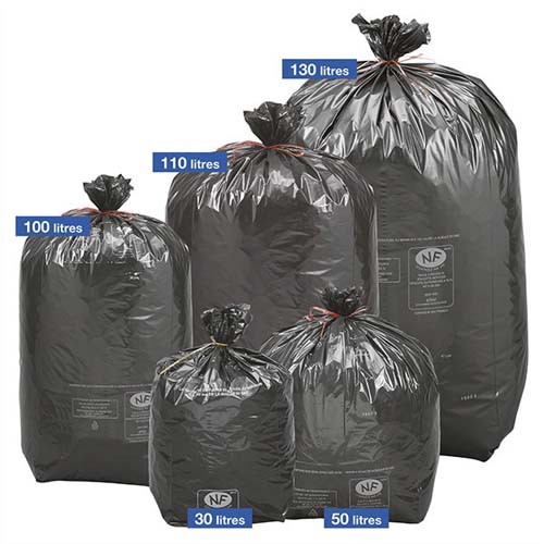 Boîte de 200 sacs poubelles 100 litres Noir 45 microns