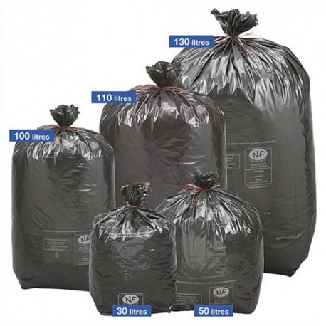 SACS POUBELLES Boîte de 200 Sacs-poubelles noirs top qualité NF 130 litres 40 microns