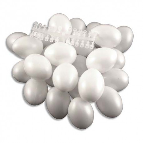 Lot 24 œufs blancs opaques en plastique à décorer + 24 attaches à suspendre en plastique offertes