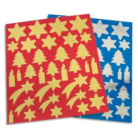 APLI Sachet de 6 planches de gommettes thème Noël, 3 coloris Or, 3 coloris argent, format 21x24 cm