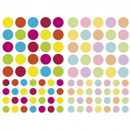 MAILDOR Sachet de 4 planches 10,5x16cm, 232 gommettes Initial rondes couleurs vif/pastel assorties