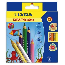 Crayon de couleur Lyra Triple One corps triangulaire couleurs assorties étui de 12
