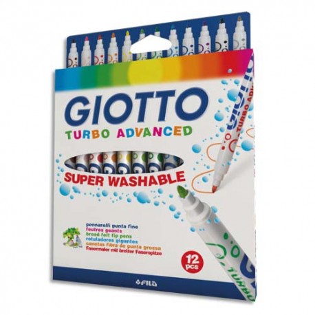 Feutre de coloriage Giotto Turbo Advenced pointe moyenne étui de 12 feutres dessin extra brillant coloris assortis
