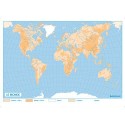 LFC Carte planisphère 2 couleurs, relief à 500m. En polypro 5/10è effaçable à sec format 100x140cm