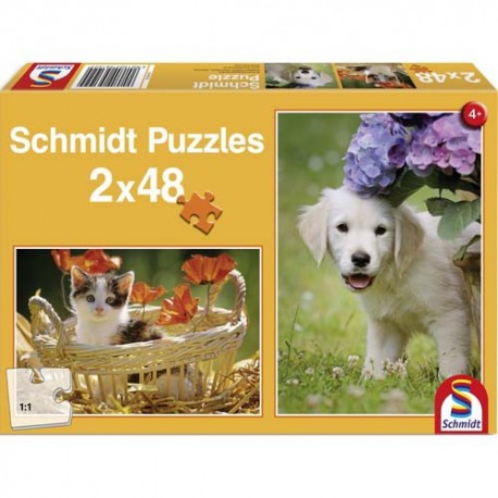 Boîte de 2 puzzles 48 pièces chacun thème chat chien