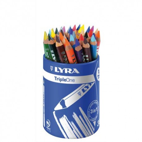Crayon de couleur Lyra Triple One corps triangulaire couleurs assorties pot de 36