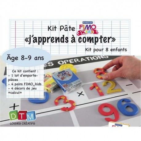 Kit Fimo : emporte-pièces chiffres, 4 pains FIMO Kids, fiche créative, décor de jeu calcul