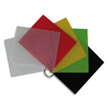 Sachet 30 feuilles plastique Fou A4 assorties cristal transparent Jaune  Rouge Vert Noir sur