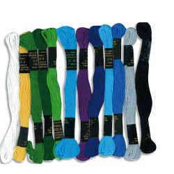 Lot de 12 échevettes de 7m à 6 brins en coton pour fabriquer des bracelets brésiliens, bleus assortis