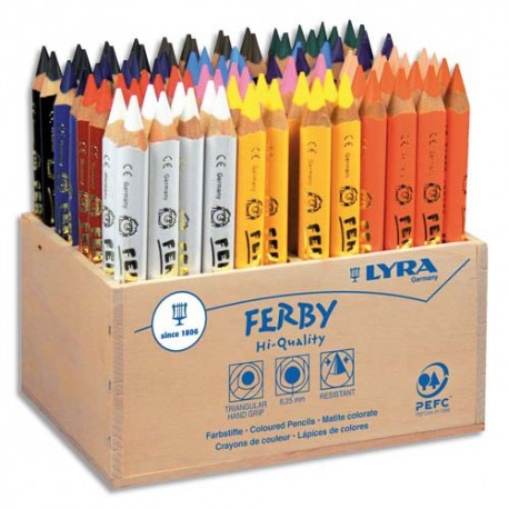Crayon de couleur Lyra Ferby corps triangulaire mine 6,25 mm assortis présentoir en bois de 96