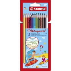 Crayon de couleur Stabilo Aquacolor pochette de 12 coloris assortis