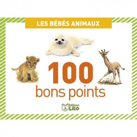 LITO DIFFUSION Boite de 100 bons points bébés animaux, format  7,8 x 5,7 cm