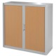 PAPERFLOW EasyOffice armoire démontable corps en PS teinté Gris rideau Hêtre - Dim L110x H104x P41,5 cm