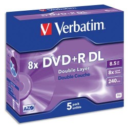 VERBATIM Pack de 5 DVD+R Dual Layer double couche / boîtier cristal 8,5GB 8x + REDEVANCE 43596