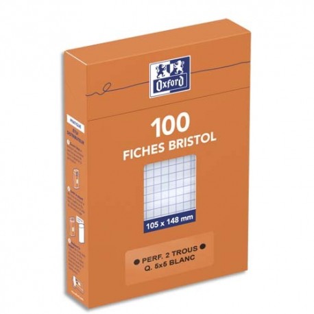 OXFORD Etui distributeur de 100 fiches bristol perforées 210g 10,5x14,8cm 5x5 blanc