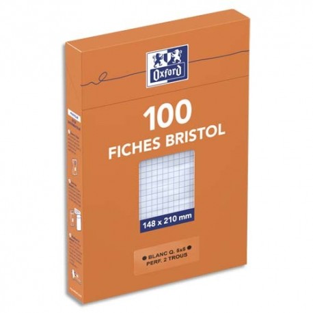 OXFORD Etui distributeur de 100 fiches bristol perforées 210g 14,8x21cm 5x5 blanc