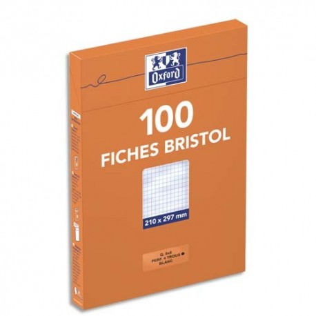 OXFORD Etui distributeur de 100 fiches bristol 100 fiches bristol perforées A4 5x5 blanc