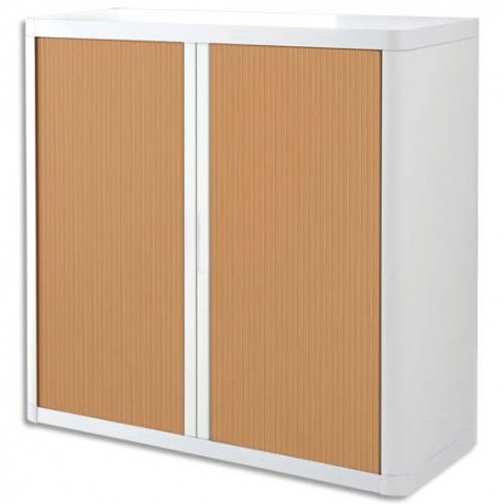 PAPERFLOW EasyOffice armoire démontable corps en PS teinté Blanc rideau Hêtre - Dim L110x H104x P41,5 cm