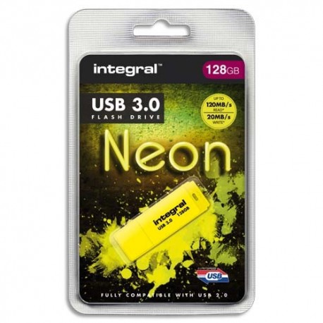 INTEGRAL Clé USB 3.0 Neon 128Go Jaune INFD128GBNEONYL3.0 + redevance