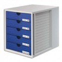 HAN Module de classement Systembox, 5 tiroirs, en polystyrène, gris et bleu. Dim. L27,5 x H32 x P33 cm.