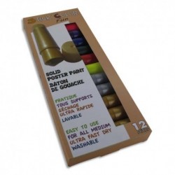 O COLOR Boîte de 12 sticks de gouache 10g couleurs fluo et métal assorties