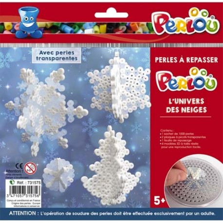 PERLOU Kit d'activité perles à repasser, 1000 perles assorties, 1 plaque, thème l'univers des neiges