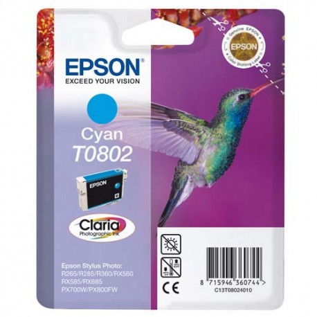 T0802 (T080240) EPSON Cartouche jet d'encre cyan de marque Epson C13T080240