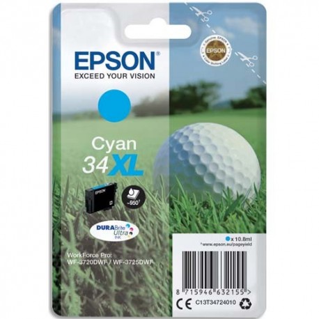 EPSON (T3472) Cartouche "balle de golf" jet d'encre durabrite ultra cyan XL C13T34724010