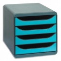 EXACOMPTA Module de classement Big-Box Gris Bleu 4 tiroirs, en PS format A4+ L27,8 x H26,7 x P34,7 cm