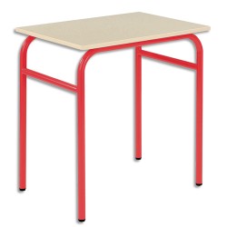 SODEMATUB Lot de 4 tables scolaires monoplace, hêtre , rouge - Dimensions : L70 x H74 x P50 cm, taille 3