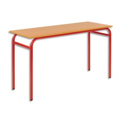 SODEMATUB Lot de 4 tables scolaires biplace, hêtre , rouge - Dimensions : L130 x H74 x P50 cm, taille 3