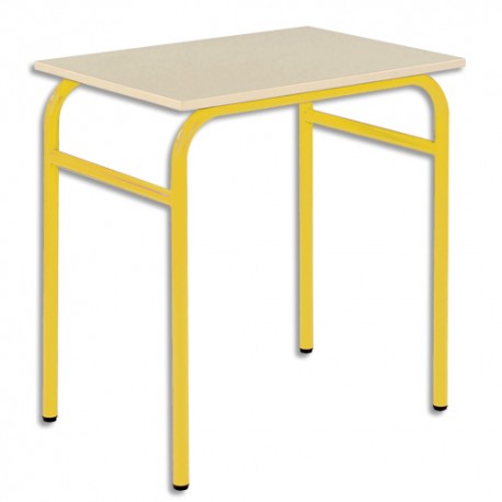 SODEMATUB Lot de 4 tables scolaires monoplace, hêtre , jaune - Dimensions : L70 x H74 x P50 cm, taille 4