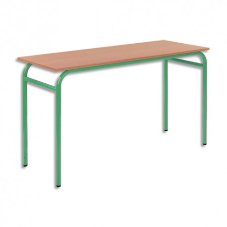SODEMATUB Lot de 4 tables scolaires biplace, hêtre , vert - Dimensions : L130 x H74 x P50 cm, taille 4