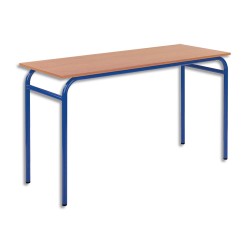 SODEMATUB Lot de 4 tables scolaires biplace, hêtre , bleu - Dimensions : L130 x H74 x P50 cm, taille 5