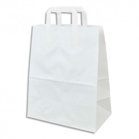EMBALLAGE Paquet de 250 Sacs papier Kraft recyclé Blanc, 80g, 10 kg, poignées plates - L26 x H32 x P14 cm