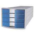 HAN Module de classement Impuls 4 tiroirs en polystyrène gris/bleu translucide. Dim. L28 x H23,5 x P36,7 cm