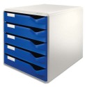 LEITZ Module de classement 5 tiroirs. Gris/Bleu. Dimensions (lxhxp) : 32,6x32,1x32,6cm