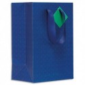 DRAEGER Sac cadeau papier petit format L16xH23cm Bleu Marine à motifs. Finition or à chaud.Poignées ruban