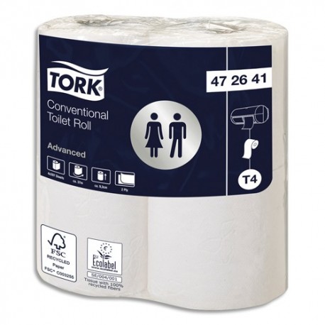 TORK Colis de 10 paquets de 4 rouleaux de Papier toilette Advanced Blanc 2 plis 297 feuilles