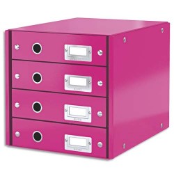 LEITZ Module de classement 4 tiroirs WOW en carton recouvert de polypropylène. Coloris rose.