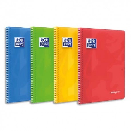 OXFORD Cahier spirale à rabats EASYBOOK A4 160 pages 90g Seyes. Couverture PP assorties
