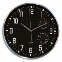 ORIUM Horloge Thermo-Hygro à cadran Noir chiffres Blancs, en aluminuim, Quartz sweep, D30 cm x P5 cm