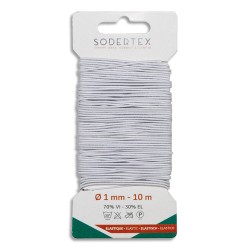 SODERTEX Carte de Fil Blanc en élastique pour masque - Dimensions : 1 mm x 10 m