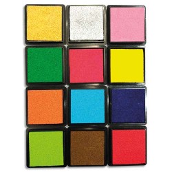 SODERTEX Pack de 12 encreurs empreinte digitale 12 coloris Assortis, en mousse EVA, Dimensions 4 x 4 cm