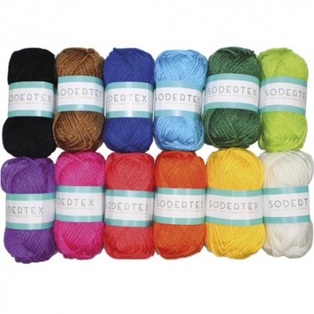 SODERTEX Pack de 12 Pelotes de laine 100% acrylique pour aiguilles de 3 à 3,5, environ L55 m Assortis