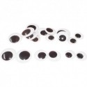 SODERTEX Pack de 18 Yeux mobiles géants ronds Noirs, sans cils, adhésifs - 3 Tailles D2/2,5/3 cm