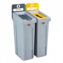 RUBBERMAID Station de recyclage, 2 collecteurs Gris Jaune + jeu de 10 étiquettes de flux de déchets