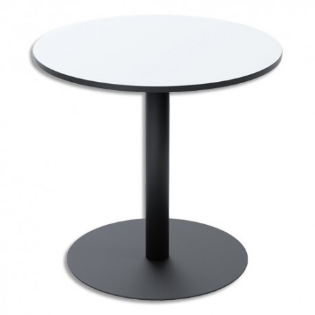 PAPERFLOW Table de restauration Mezzo ronde 80cm. Pied noir et plateau stratifié blanc