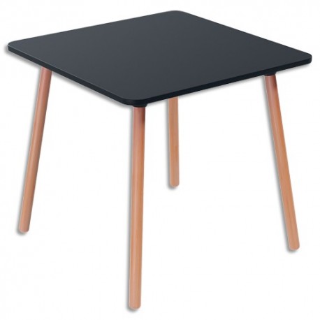PAPERFLOW Table de restauration Palomba carré 80x80cm. Pied en hêtre et plateau noir