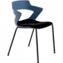Lot de 3 chaises Ysa polyvalentes coque en polypropylène bleu, assises en tissu noir, 4 pieds métal noir